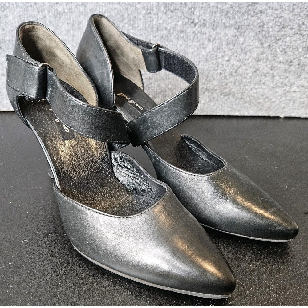 Paul Green Leather High Heels Pumps Cross Strap Size 9 Black